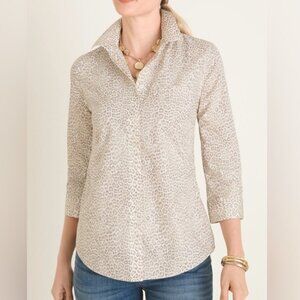 Chico’s Size 0 (Small) No Iron Cotton Leopard-Print Pocket-Detail Shirt